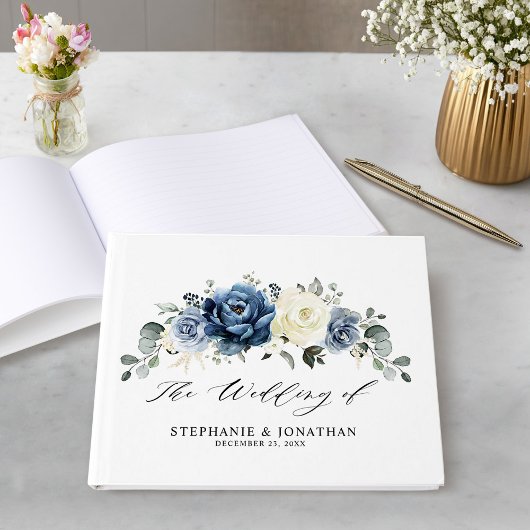 Dusty Blue Navy Champagne Ivory Floral Wedding Gastenboek