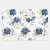 Dusty Blue Navy Champagne Ivory Floral Wedding Inpakpapier Vel (Voorkant)