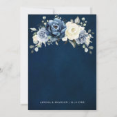 Dusty Blue Navy Champagne Ivory Floral Wedding Inv Kaart (Achterkant)