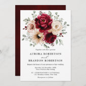 Dusty Blue Navy Champagne Ivory Floral Wedding Inv Kaart (Voorkant / Achterkant)