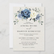 Dusty Blue Navy Champagne Ivory Floral Wedding Inv