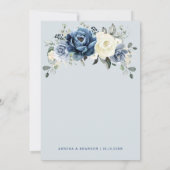 Dusty Blue Navy Champagne Ivory Floral Wedding Inv Kaart (Achterkant)