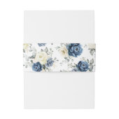 Dusty Blue Navy Champagne Ivory Floral Wedding Inv Uitnodigingen Wikkel (Achterkant Voorbeeld)