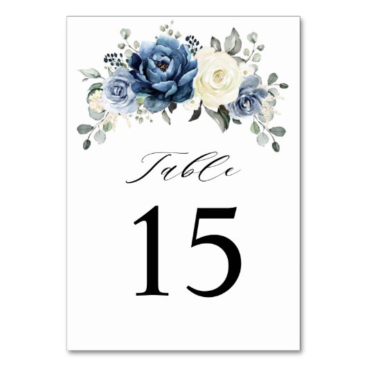 Dusty Blue Navy Champagne Ivory Floral Wedding Kaart (Voorkant)