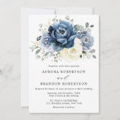 Dusty Blue Navy Champagne Ivory Floral Wedding Kaart (Voorkant)