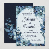 Dusty Blue Navy Champagne Ivory Floral Wedding Kaart (Voorkant / Achterkant)