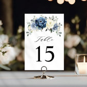 Dusty Blue Navy Champagne Ivory Floral Wedding Kaart