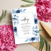 Dusty Blue Navy Champagne Ivory Floral Wedding Kaart