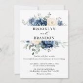 Dusty Blue Navy Champagne Ivory Floral Wedding Kaart (Voorkant)