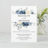 Dusty Blue Navy Champagne Ivory Floral Wedding Kaart (Staand voorkant)