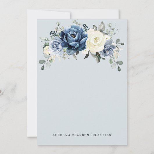 Dusty Blue Navy Champagne Ivory Floral Wedding Kaart (Achterkant)