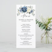 Dusty Blue Navy Champagne Ivory Floral Wedding Menu (Staand voorkant)