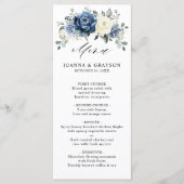 Dusty Blue Navy Champagne Ivory Floral Wedding Menu (Voorkant)
