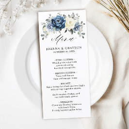 Dusty Blue Navy Champagne Ivory Floral Wedding Menu