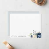 Dusty Blue Navy Champagne Ivory Floral Wedding Notitiekaartje (Voorkant / Achterkant in situ)