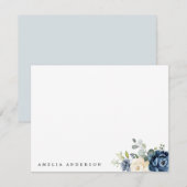 Dusty Blue Navy Champagne Ivory Floral Wedding Notitiekaartje (Voorkant / Achterkant)