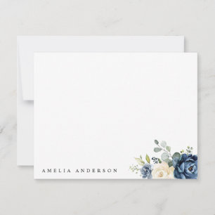 Dusty Blue Navy Champagne Ivory Floral Wedding Notitiekaartje