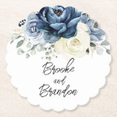 Dusty Blue Navy Champagne Ivory Floral Wedding Pap Kartonnen Onderzetters (Voorkant)