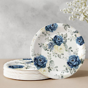 Dusty Blue Navy Champagne Ivory Floral Wedding Pap Papieren Bordje