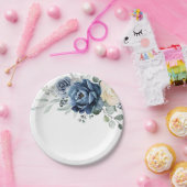 Dusty Blue Navy Champagne Ivory Floral Wedding Papieren Bordje (Feest)