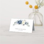 Dusty Blue Navy Champagne Ivory Floral Wedding Plaatskaartje (Achterkant)