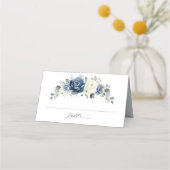 Dusty Blue Navy Champagne Ivory Floral Wedding Plaatskaartje (Voorkant)
