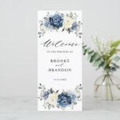 Dusty Blue Navy Champagne Ivory Floral Wedding Programmakaart (Staand voorkant)
