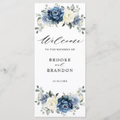 Dusty Blue Navy Champagne Ivory Floral Wedding Programmakaart (Voorkant)