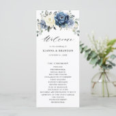 Dusty Blue Navy Champagne Ivory Floral Wedding Programmakaart (Staand voorkant)