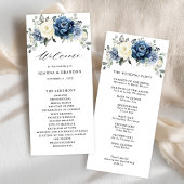 Dusty Blue Navy Champagne Ivory Floral Wedding Programmakaart