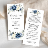 Dusty Blue Navy Champagne Ivory Floral Wedding Programmakaart