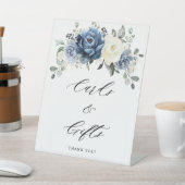 Dusty Blue Navy Champagne Ivory Floral Wedding Reclamebord Met Voetstuk (Insitu)