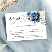 Dusty Blue Navy Champagne Ivory Floral Wedding RSV RSVP Kaartje