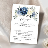Dusty Blue Navy Champagne Ivory Floral Wedding RSV RSVP Kaartje