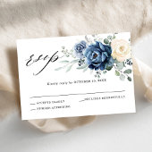Dusty Blue Navy Champagne Ivory Floral Wedding RSVP Kaartje