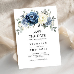 Dusty Blue Navy Champagne Ivory Floral Wedding Sav Save The Date