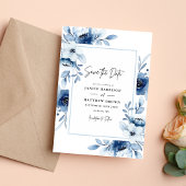 Dusty Blue Navy Champagne Ivory Floral Wedding Save The Date