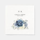 Dusty Blue Navy Champagne Ivory Floral Wedding Servet (Voorkant)