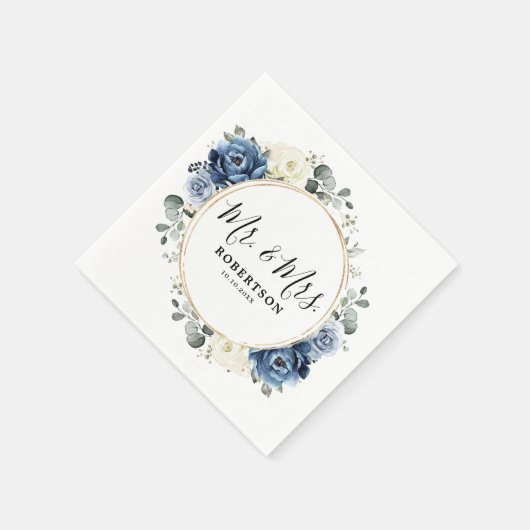 Dusty Blue Navy Champagne Ivory Floral Wedding Servet (Hoek)
