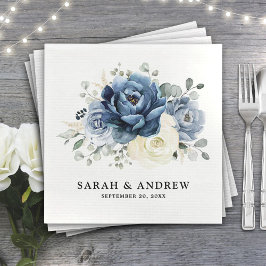 Dusty Blue Navy Champagne Ivory Floral Wedding Servet