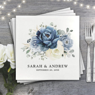 Dusty Blue Navy Champagne Ivory Floral Wedding Servet