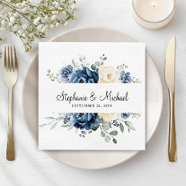 Dusty Blue Navy Champagne Ivory Floral Wedding Servet