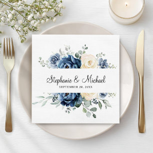 Dusty Blue Navy Champagne Ivory Floral Wedding Servet