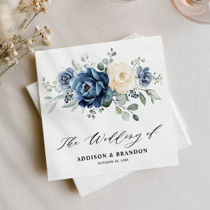 Dusty Blue Navy Champagne Ivory Floral Wedding Servet