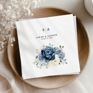 Dusty Blue Navy Champagne Ivory Floral Wedding Servet