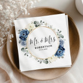 Dusty Blue Navy Champagne Ivory Floral Wedding Servet