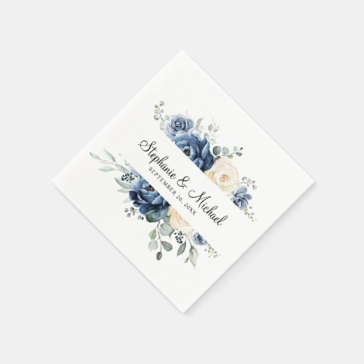 Dusty Blue Navy Champagne Ivory Floral Wedding Servet (Hoek)