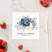 Dusty Blue Navy Champagne Ivory Floral Wedding Servet (Insitu)