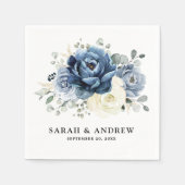 Dusty Blue Navy Champagne Ivory Floral Wedding Servet (Voorkant)