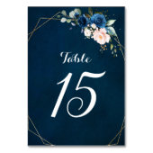 Dusty Blue Navy Champagne Ivory Floral Wedding Tab Kaart (Achterkant)
